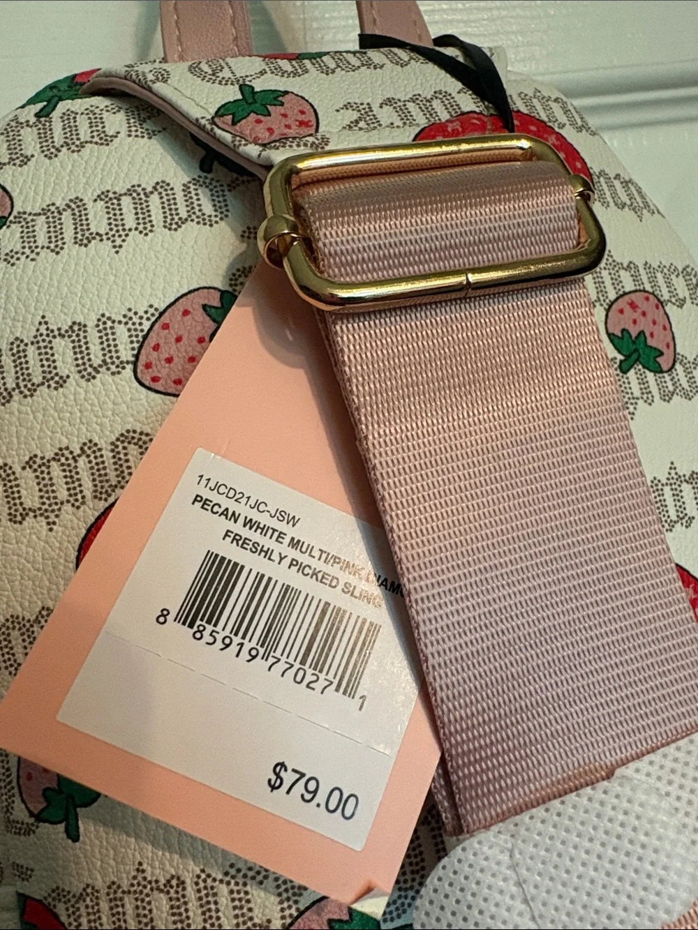 BNWT JUICY COUTURE White & Pink Strawberry Print Mini Sling Backpack